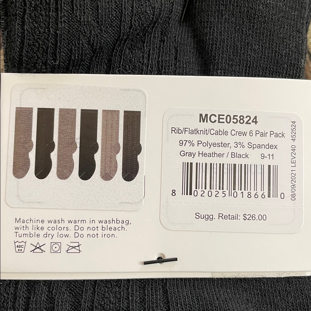 MeMoi Essentials 6 pairs of black and grey crew socks. - Picture 4 of 7